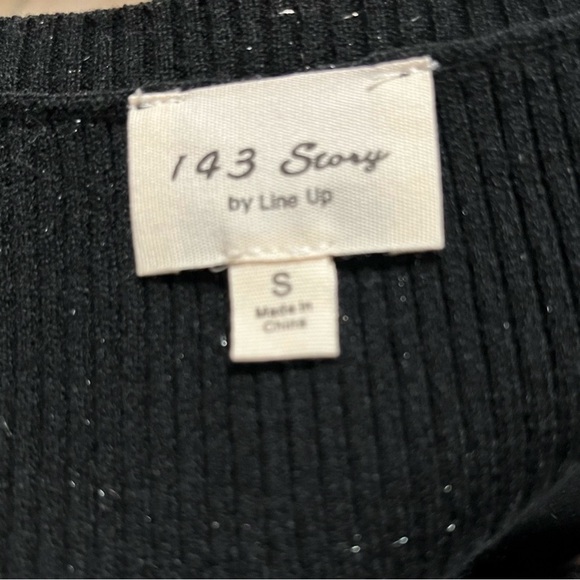 Black Bodycon Silver Shimmer Sweater Dress Sheer Sleeve Pearl Accent Size S - Picture 6 of 7